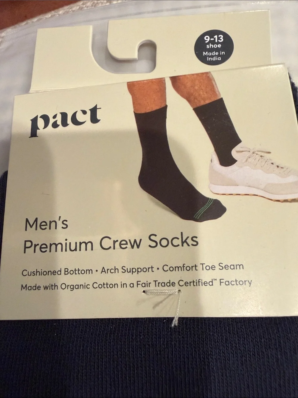 Pact Organic Cotton Blend Men's Crew Socks - White & Olive/Navy Stripes